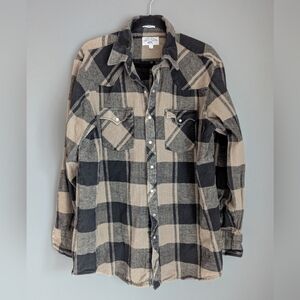 Eagle Crest tan and black plaid XLT made in Bangladesh bought in front jacket